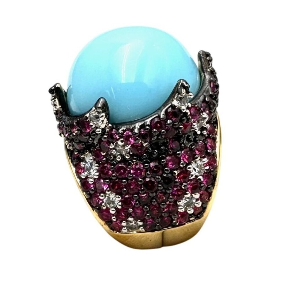 Joan Boyce Pink Crystal Gold Tone Statement Ring Size 6